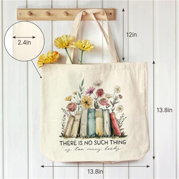 Canvas Book Tote Bag, Book Lover Gifts for Women,Bookish Presents Reading - Picture 6 of 7